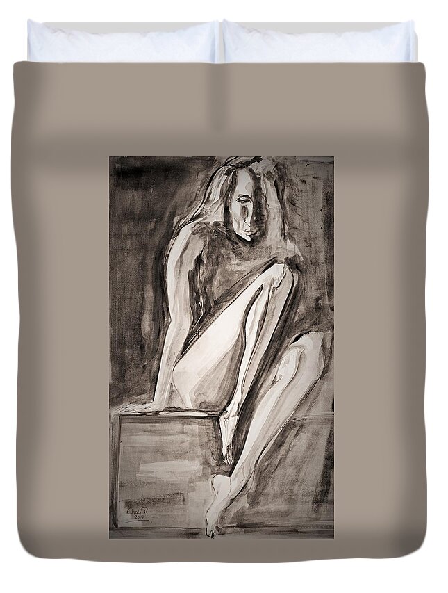 Woman Duvet Cover featuring the painting The Yearning by Christel Roelandt