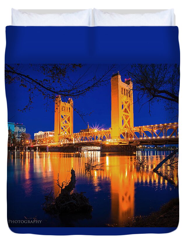 Bridge Duvet Cover featuring the photograph The Yellow Bridge by Janet Kopper