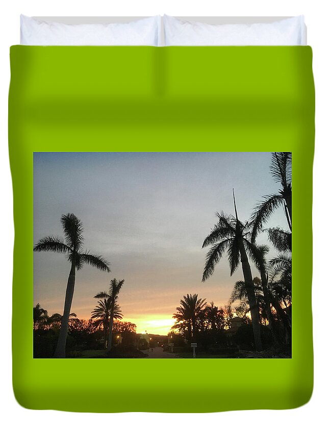 Sunset Duvet Cover featuring the photograph The Yellow Glow of Sunset in Paradise by Susan Grunin
