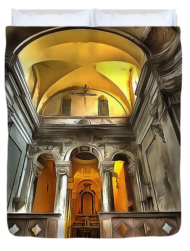 Chiesa Abbandonata Duvet Cover featuring the photograph THE YELLOW LIGHT CHURCH 1p - La chiesa della luce gialla 1p by Enrico Pelos