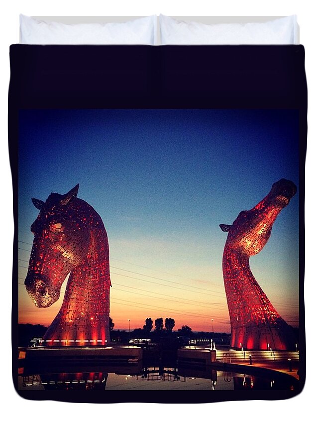Thekelpies Duvet Cover featuring the photograph The Kelpies Sunset - Falkirk by Iain Muirhead