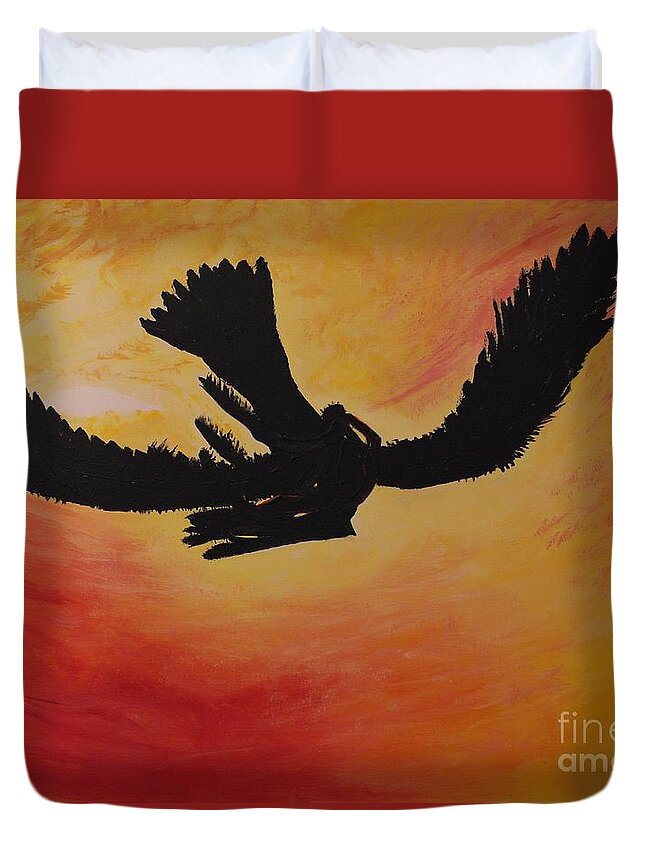 A-fine-art-painting-abstract Duvet Cover featuring the painting Then They Just Flew Away by Catalina Walker