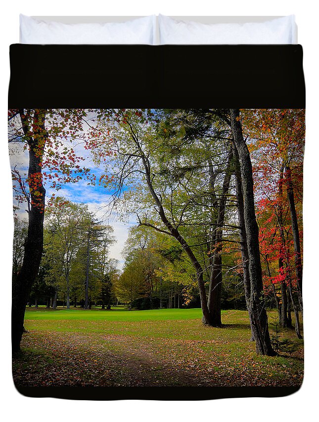 Thendara Golf Course Autumn Landscape Duvet Cover featuring the photograph Thendara Golf Course Autumn Landscape by David Patterson