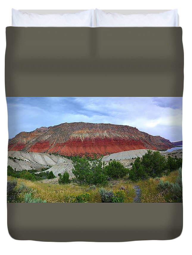 Flaming Gorge Duvet Cover featuring the photograph There Is A Reason For The Name Flaming by David Andersen