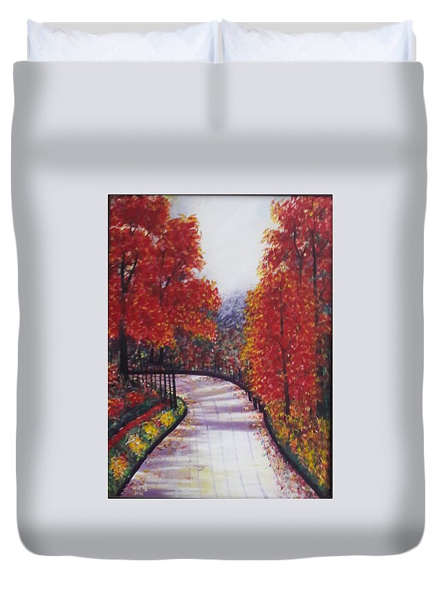 Landscape Duvet Cover featuring the painting There is always a Bright Road ahead by Usha Rai