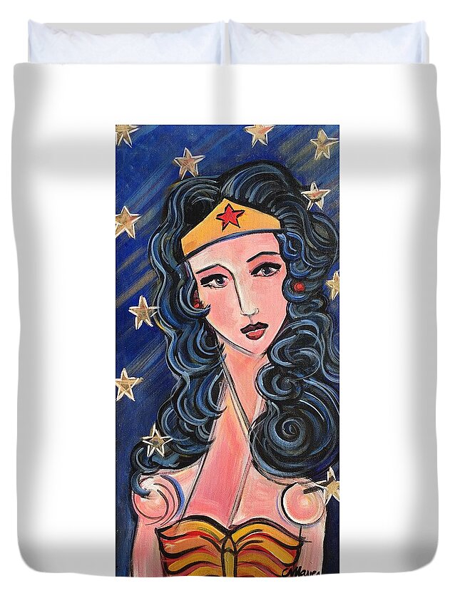 Portrait Duvet Cover featuring the painting There's a Wonder Woman in Us All by Laurie Maves ART