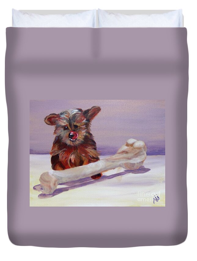 Puppy Duvet Cover featuring the painting Think Big by Saundra Johnson