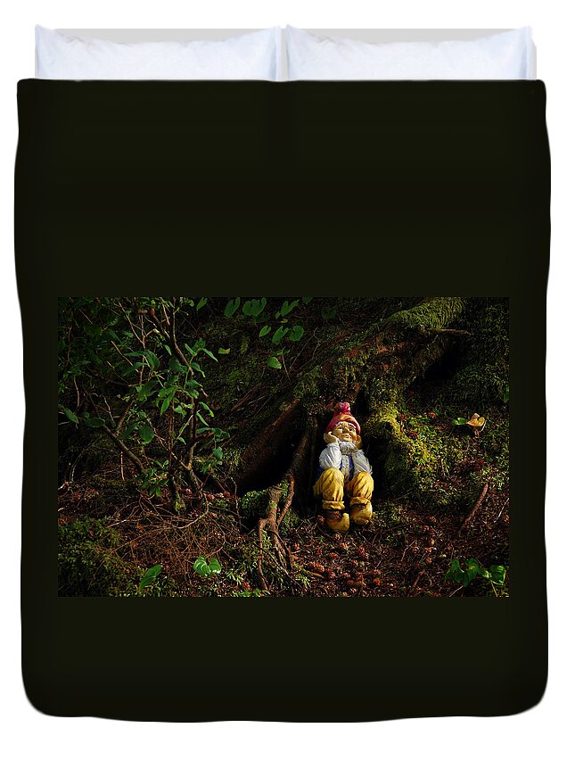 Gnome Duvet Cover featuring the photograph Thinking Gnome by Harry Spitz