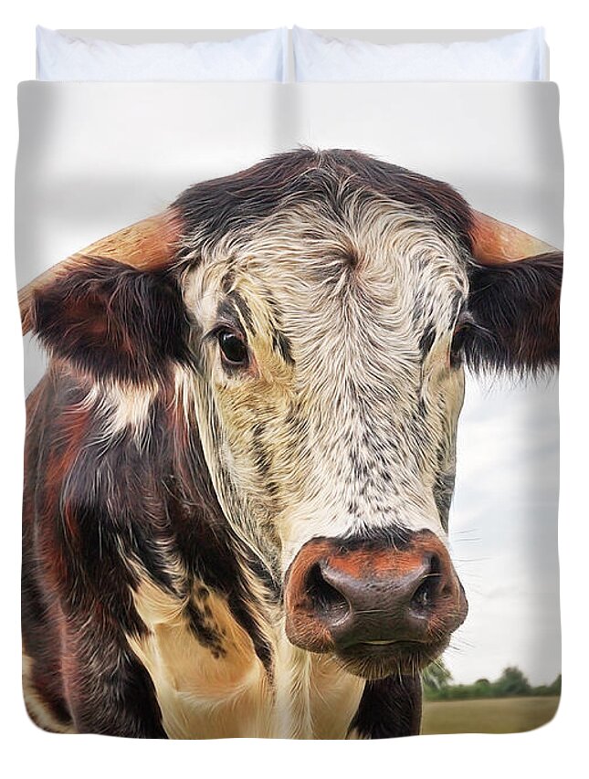 Brown Cow Duvet Cover featuring the photograph This Is My Field by Gill Billington