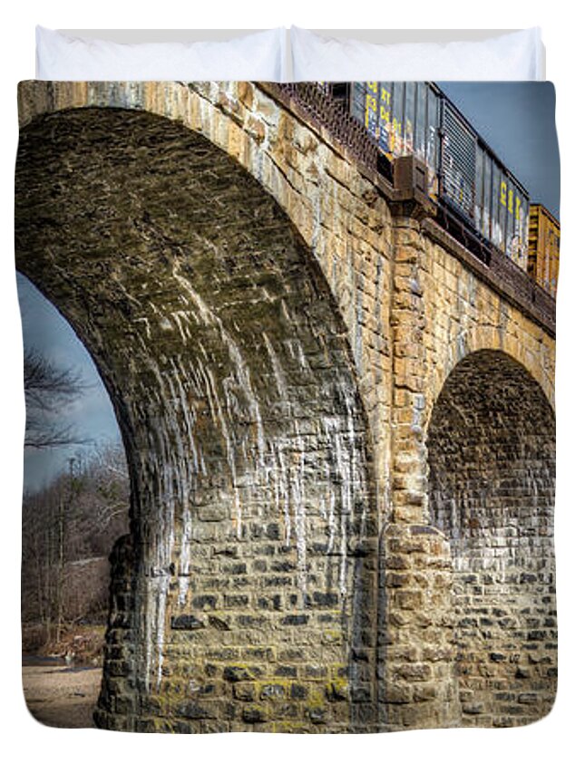 Hdr Duvet Cover featuring the photograph Thomas Viaduct Panoramic by Dennis Dame