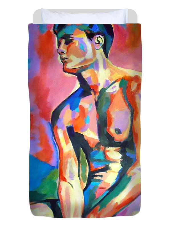 Male Nudes Paintings Duvet Cover featuring the painting Pensive boy by Helena Wierzbicki