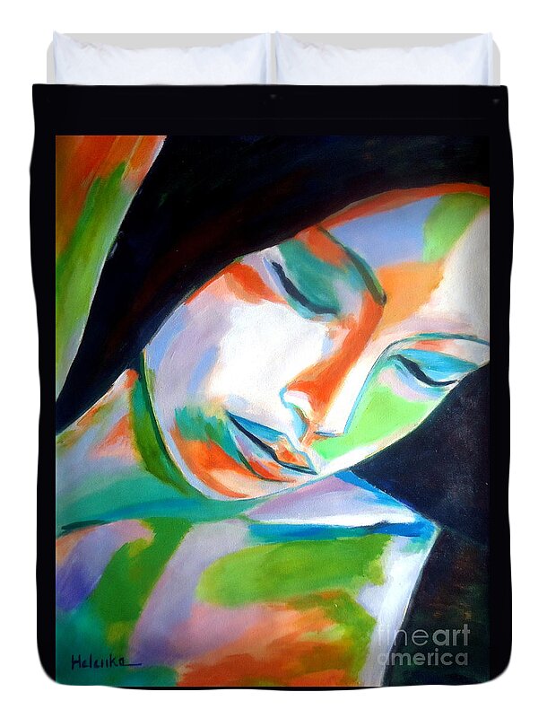 Contemporary Art Duvet Cover featuring the painting Thoughtful by Helena Wierzbicki