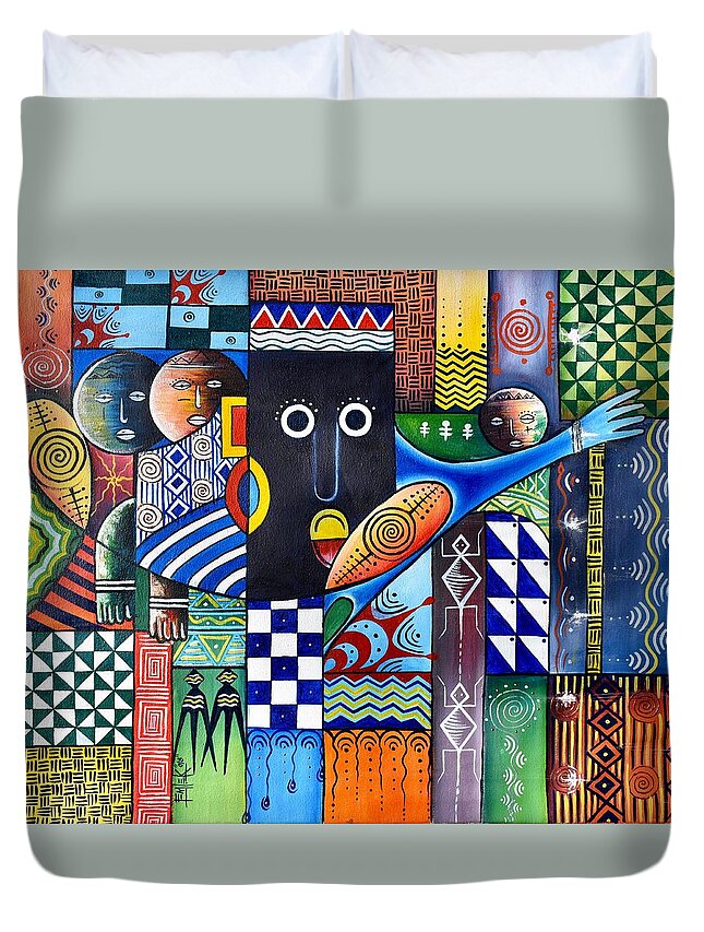 African Artists Duvet Cover featuring the painting Thoughts in Color by Femi