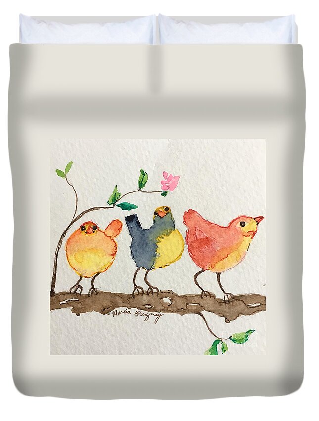 Birds Duvet Cover featuring the painting Three Birds by Marcia Breznay