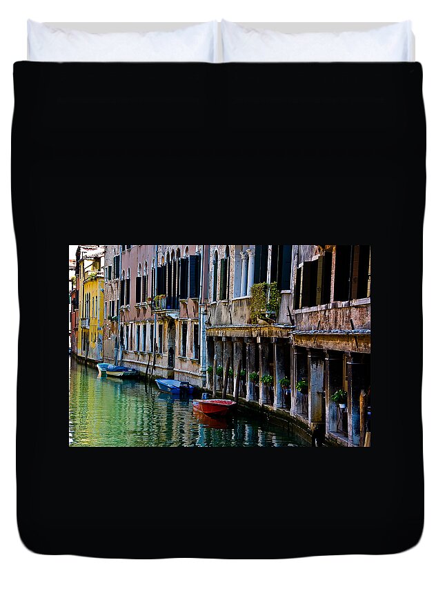  Canal Duvet Cover featuring the photograph Three Boats by Harry Spitz