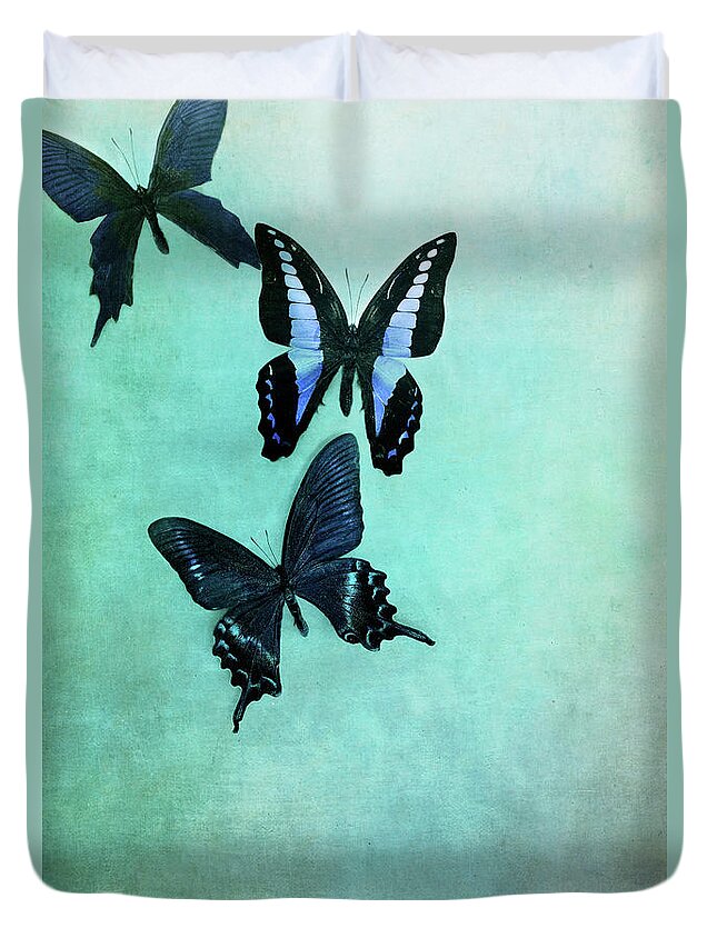 Butterfly Duvet Cover featuring the photograph Three Butterflies by Stephanie Frey