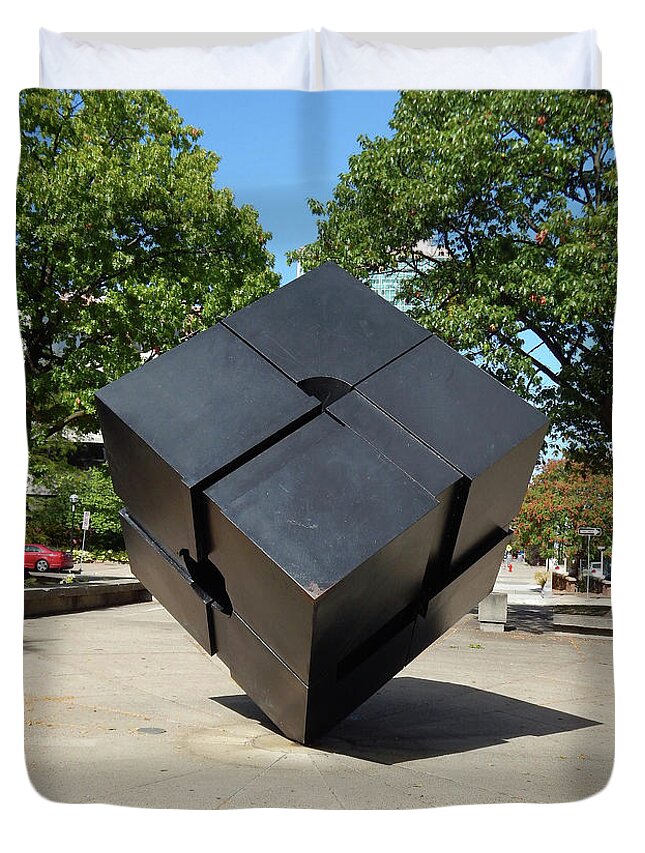 Cube Duvet Cover featuring the photograph Three Dimensional Metal Cube by Phil Perkins