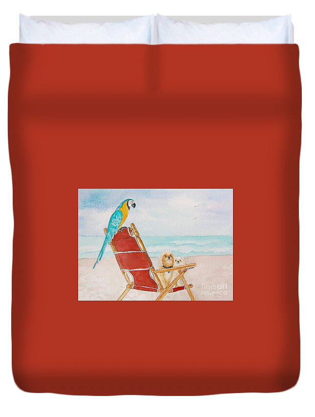 Beach Duvet Cover featuring the painting Three Friends at the Beach by Midge Pippel