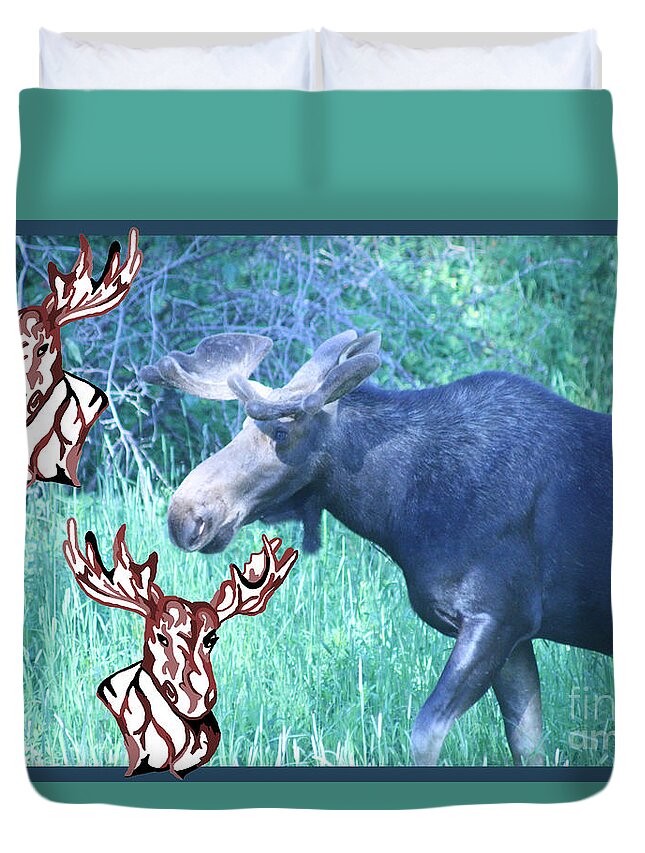 Nature Duvet Cover featuring the photograph Three Moose by Mary Mikawoz
