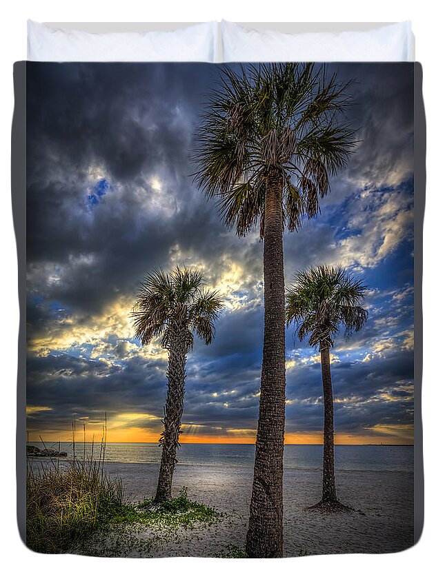 Clouds Duvet Cover featuring the photograph Three Palm Stew by Marvin Spates