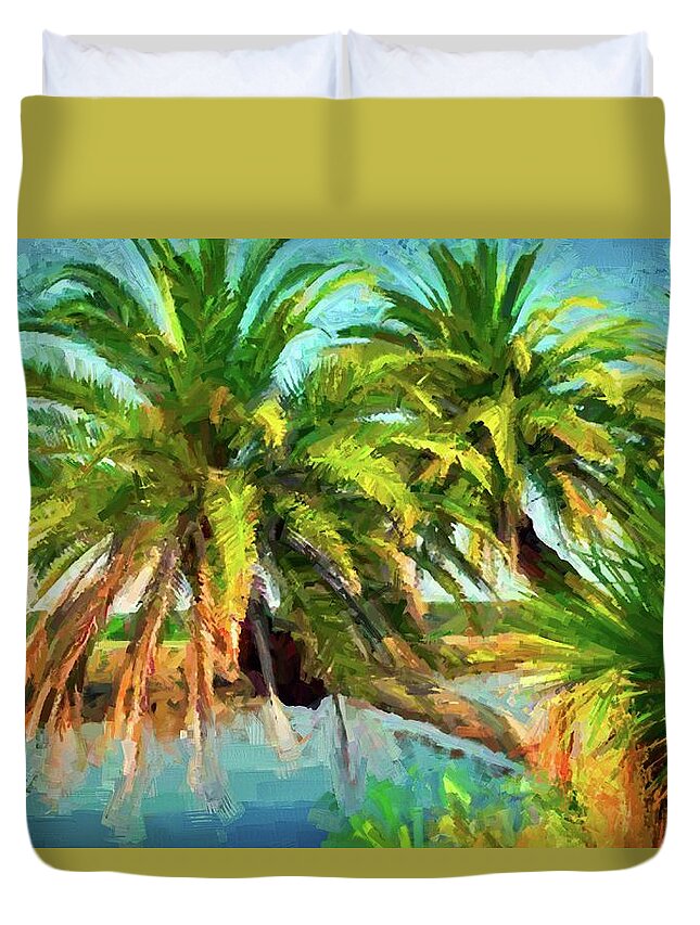 Alicegipsonphotographs Duvet Cover featuring the photograph Three Palms On The Loop by Alice Gipson