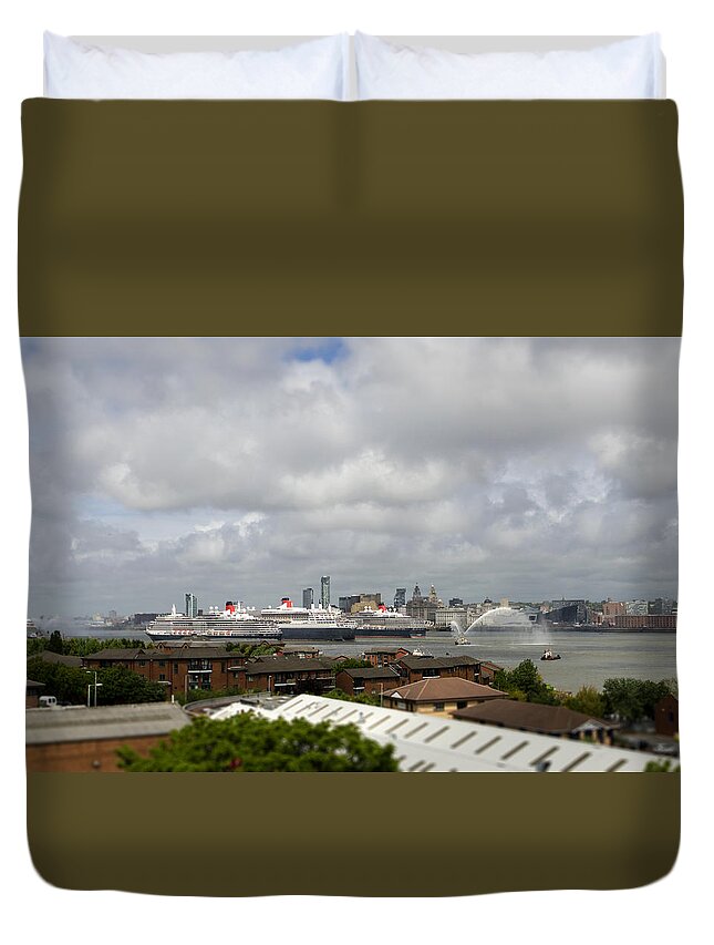 Cunard Duvet Cover featuring the photograph Three Queens Salute by Spikey Mouse Photography