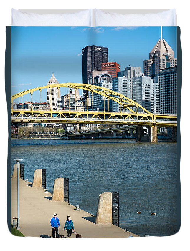 Three Rivers Heritage Trail Duvet Cover featuring the photograph Three Rivers Heritage Trail along the Allegheny River Pittsburgh Pennsylvania by Amy Cicconi