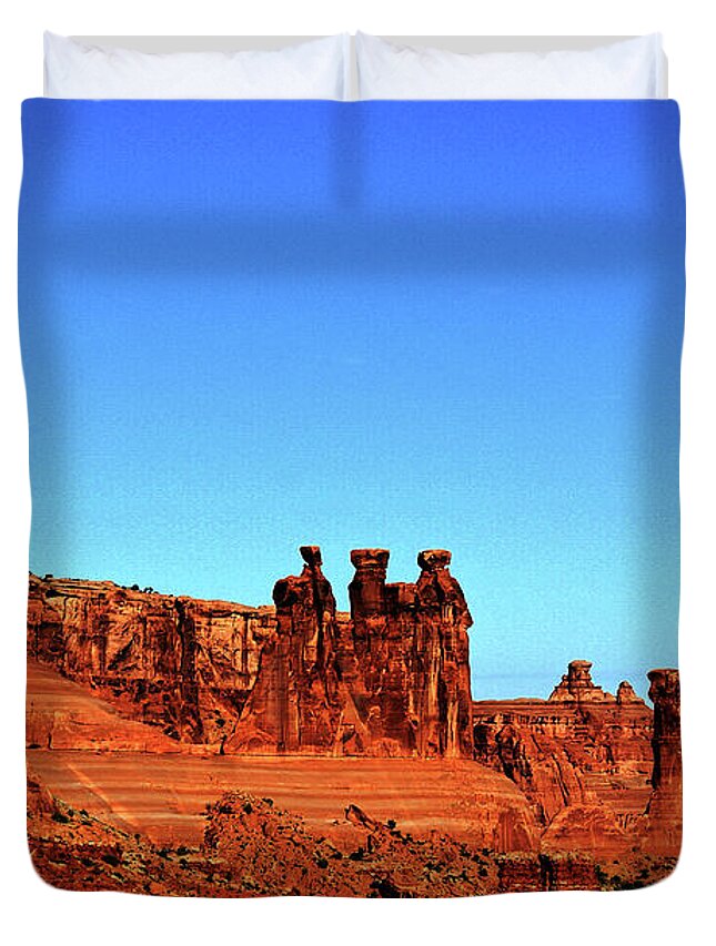 Mountains Duvet Cover featuring the photograph Three Sisters by Bob Welch