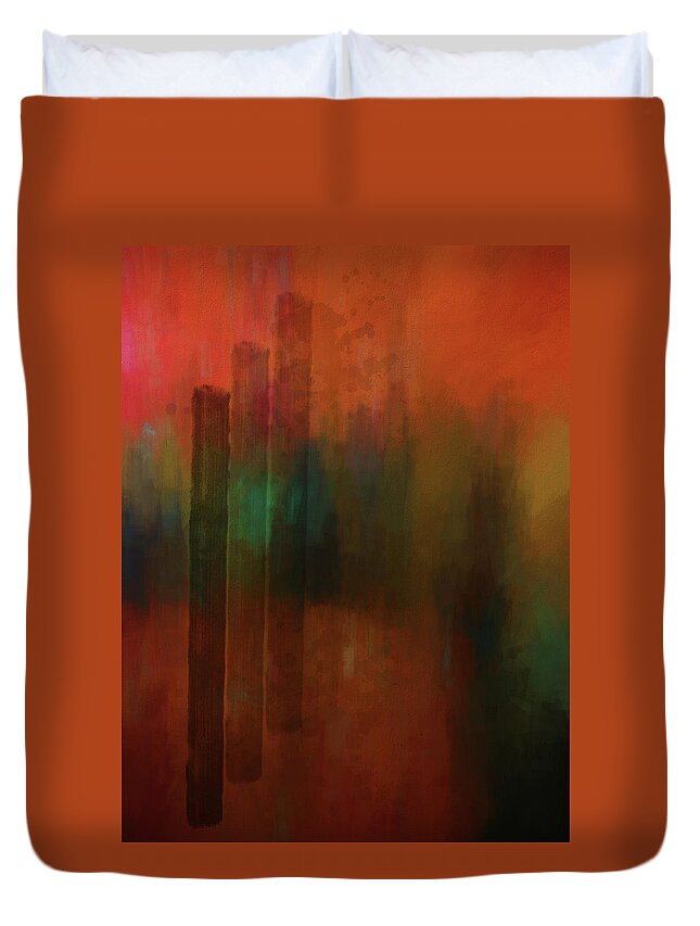 Abstract Duvet Cover featuring the digital art Three Trees by Kandy Hurley