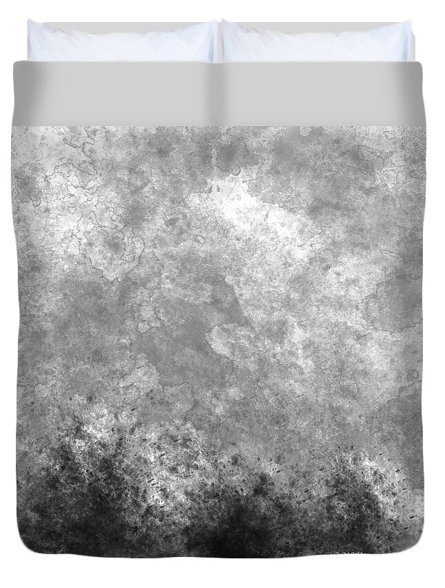 Bonnie Follett Duvet Cover featuring the digital art Three Trees with Clouds in black and white by Bonnie Follett