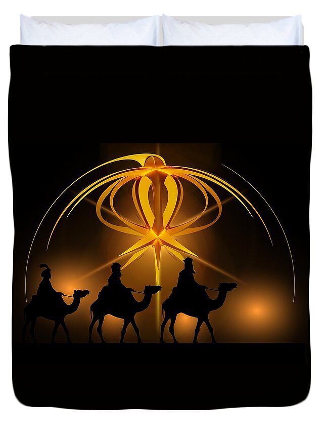 Christmas Three Wise Men Duvet Cover featuring the mixed media Three Wise Men Christmas Card by Bellesouth Studio