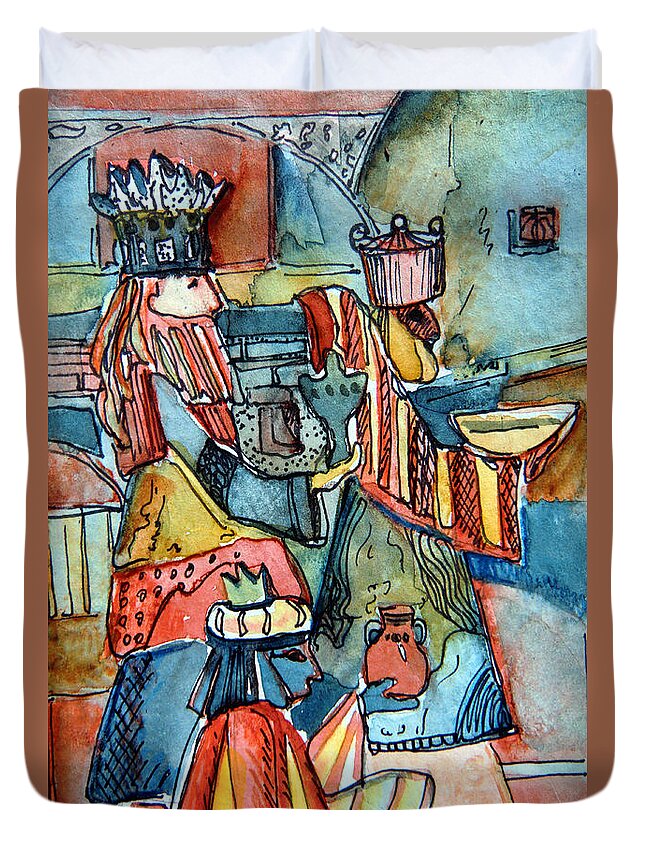 Wise Duvet Cover featuring the painting Three Wise Men by Mindy Newman