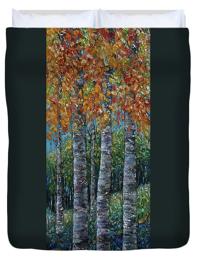 Leaf Duvet Cover featuring the painting Through The Aspen Trees Diptych 2 by O Lena