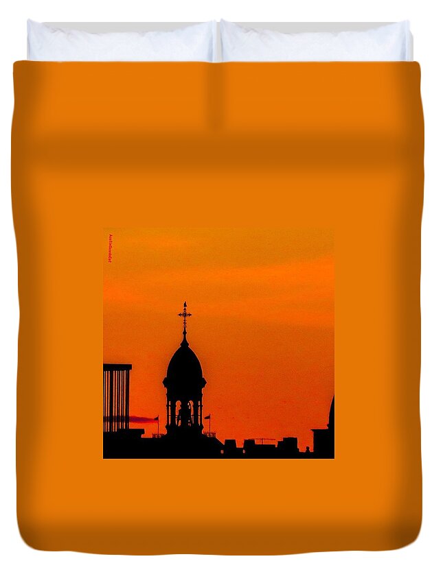 Buildings Duvet Cover featuring the photograph #throwbackthursday #fire In The #sky by Austin Tuxedo Cat