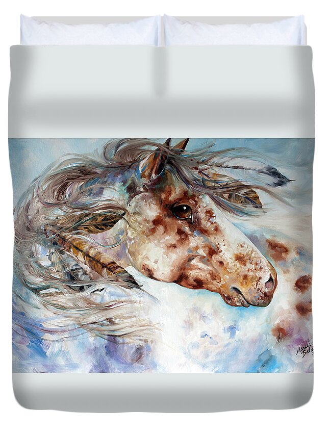 Horse Duvet Cover featuring the painting THUNDER APPALOOSA Indian War Horse by Marcia Baldwin