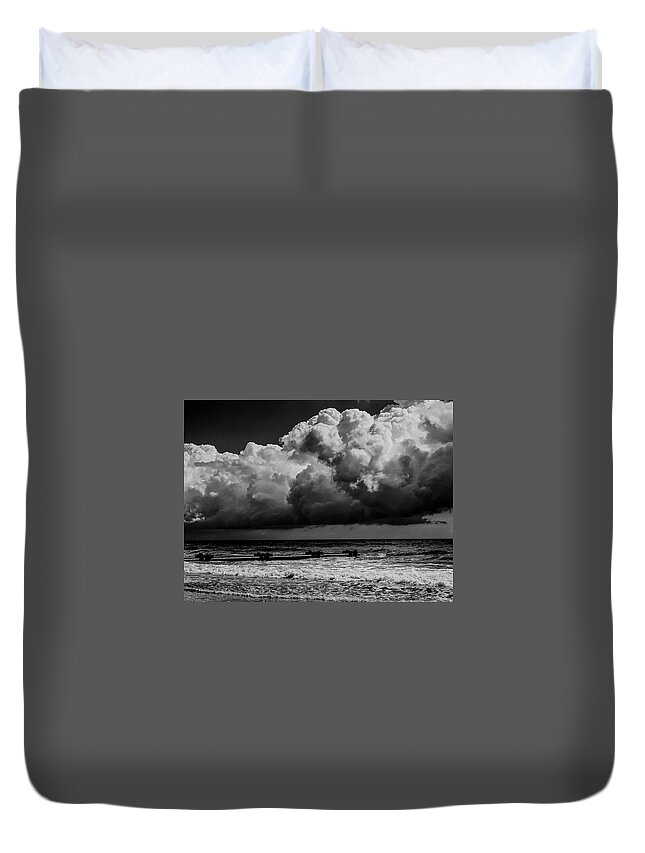 Black & White Duvet Cover featuring the photograph Thunder Head by The Sea by Louis Dallara