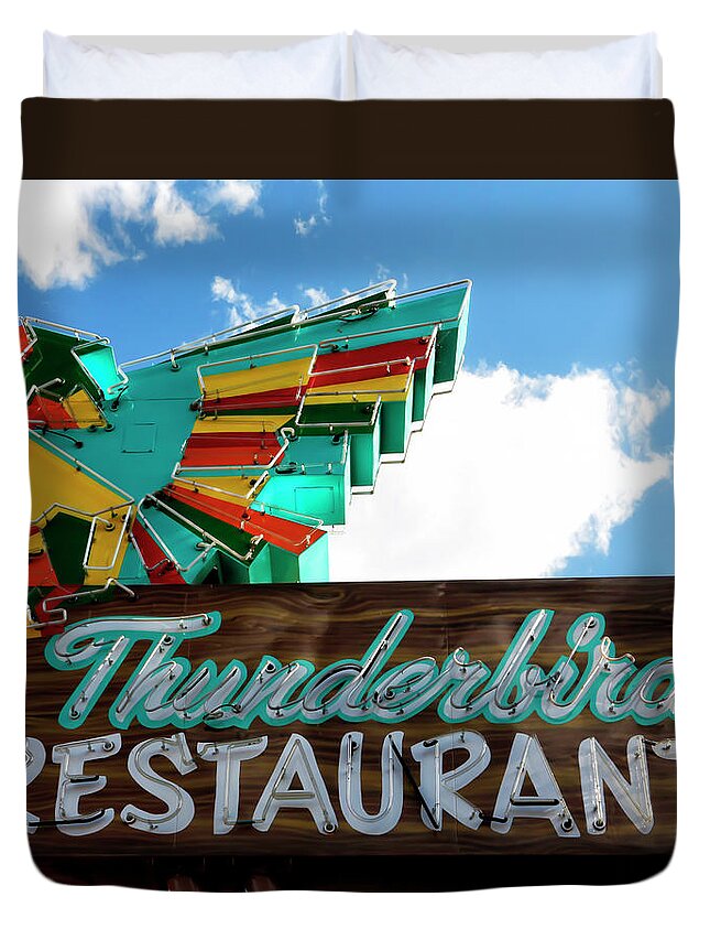 Thunderbird Restaurant Duvet Cover featuring the photograph Thunderbird Restaurant Vintage Neon Sign by Gigi Ebert