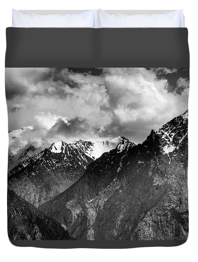 Black White Duvet Cover featuring the photograph Tian Shan by Robert Grac