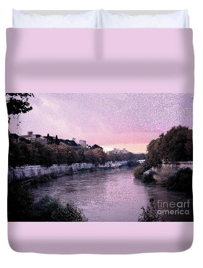 Old Rome Duvet Cover featuring the photograph Tiber River Rome at Sunset Tom Wurl by Tom Wurl