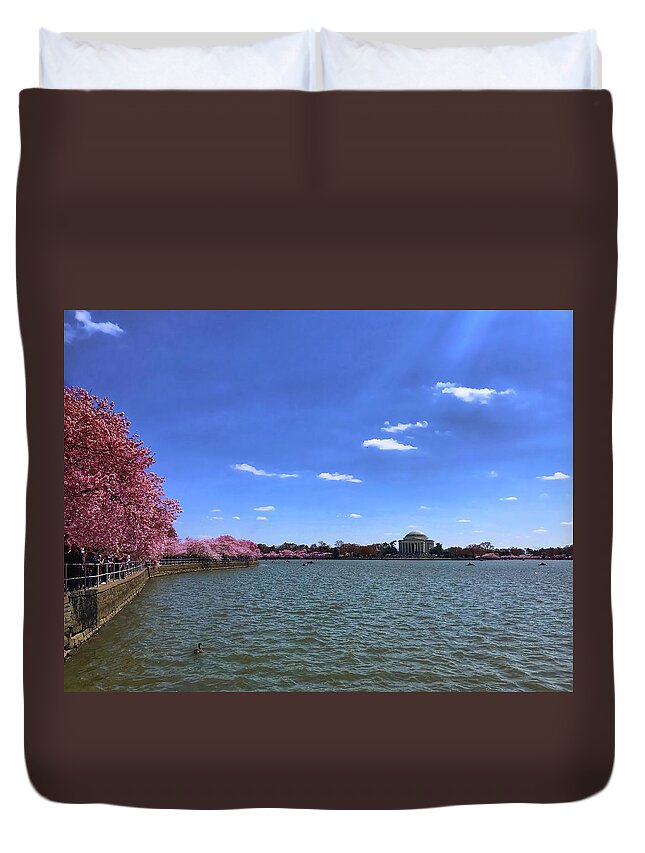 Cherry Blossoms Duvet Cover featuring the photograph Tidal Basin Cherry Blossoms by Chris Montcalmo