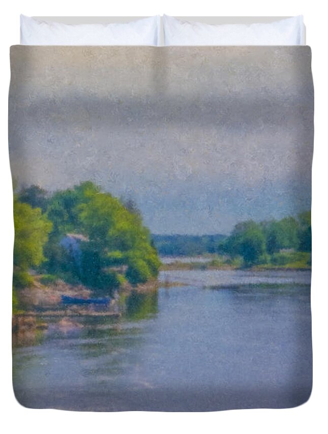 Tidal Inlet Duvet Cover featuring the painting Tidal Inlet in Southern Maine by Bill McEntee