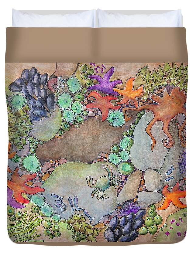 Eugene Duvet Cover featuring the painting Tide Pool by Tara D Kemp