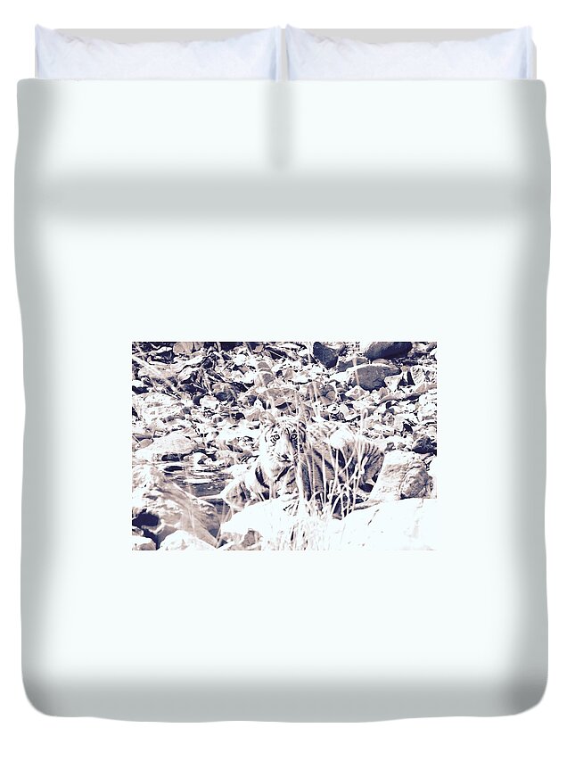 Tiger Duvet Cover featuring the photograph Tiger 4 by Lora Louise