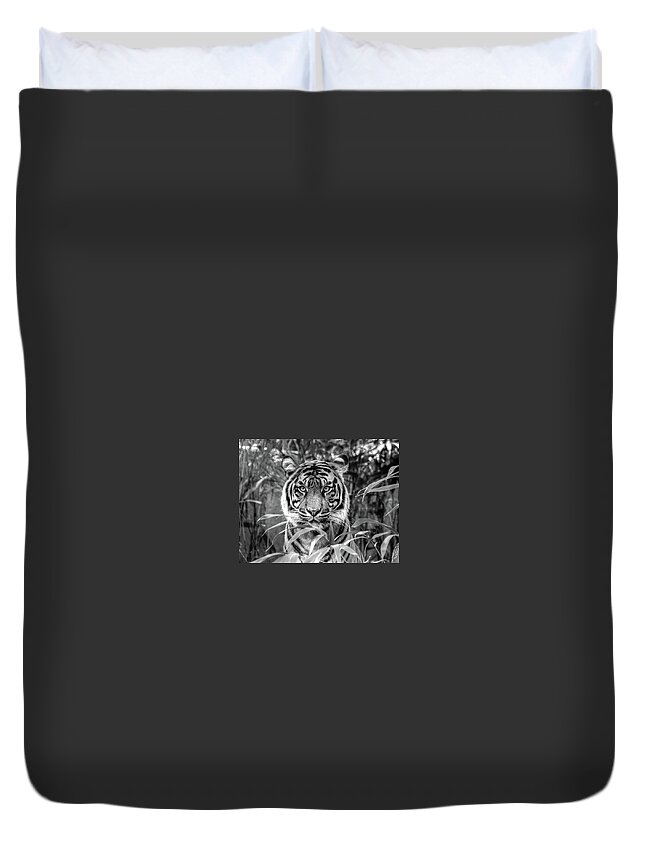 Tiger Duvet Cover featuring the photograph Tiger b/w by Ronda Ryan
