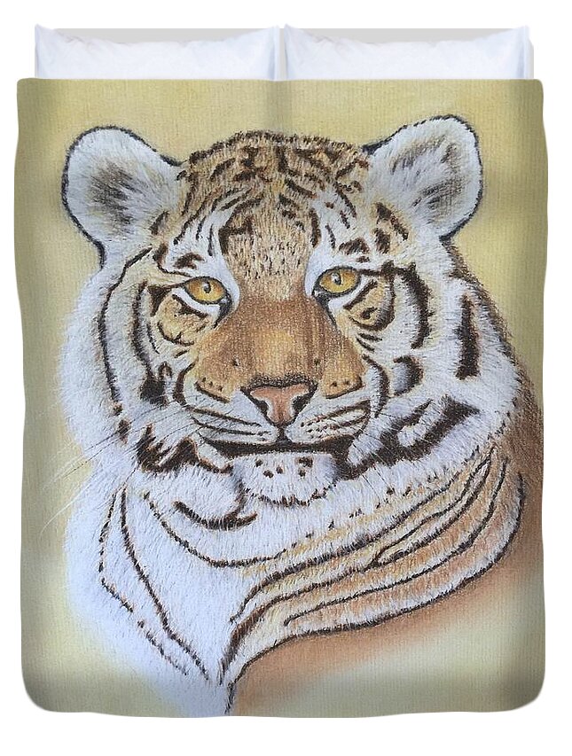 Tiger Duvet Cover featuring the pastel Tiger by Brenda Bonfield