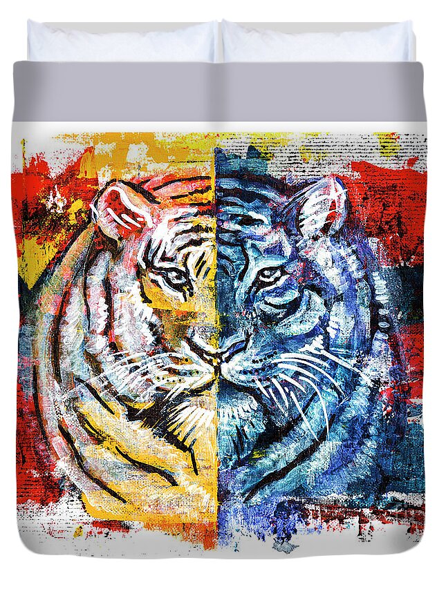 Tiger Duvet Cover featuring the painting Tiger, Original Acrylic Painting by Ariadna De Raadt