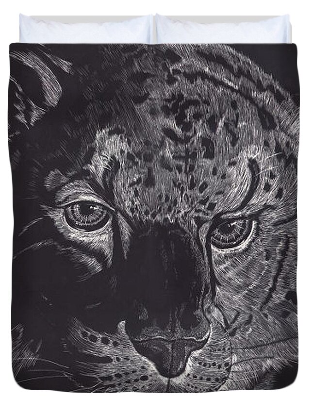 Wildlife Duvet Cover featuring the digital art Tiger Scratch Board by Darren Cannell