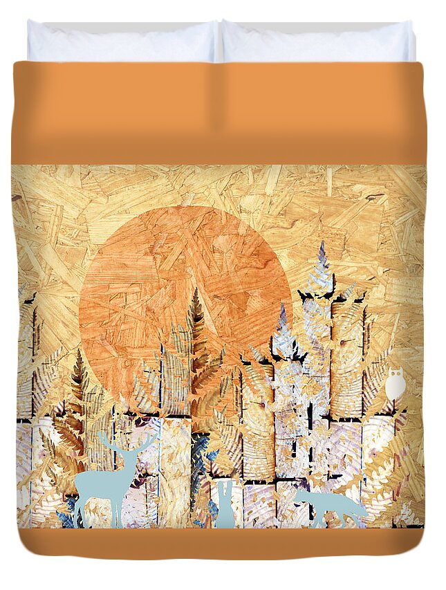 Timberland Duvet Cover featuring the photograph Timberland Forest Scenic With Stag Deer Rabbit Owl I by Suzanne Powers