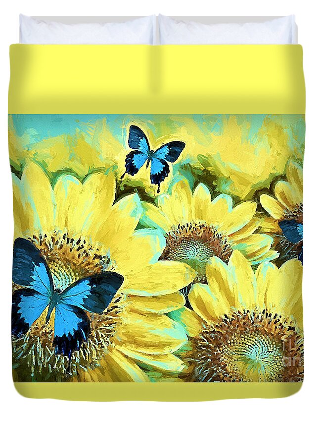 Blue Butterfly Duvet Cover featuring the painting Time Enough by Tina LeCour