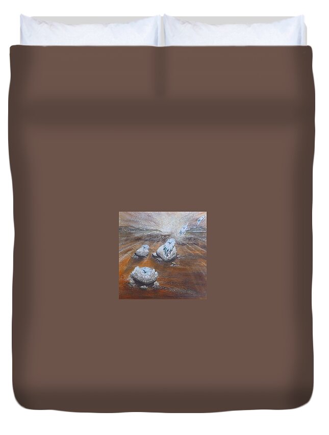 Time Duvet Cover featuring the painting Time flies love endures by Sabina Von Arx